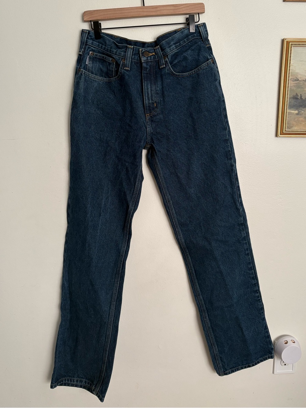 CARHARTT Men's Dark Blue Straight-Leg Relaxed Fit Jeans Durable Work 32 x 34